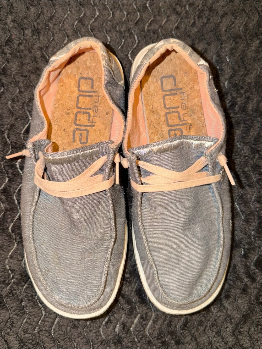 Hey Dude Grey Canvas Slip-Ons with Blush Accents